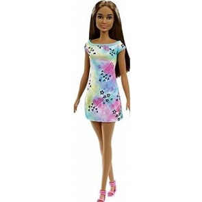 Barbie castana con abito colorato