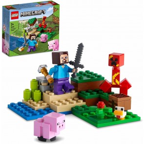 LEGO Minecraft L'agguato del Creeper, Mattoncini da Costruzione con Steve e 2 Minifigure 21177 