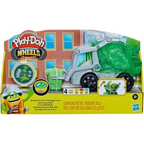 Play-Doh Wheels - Che Bello scaricare, Camion dei rifiuti 2 in 1 con rifiuti di Pasta modellabile e 3 vasetti.